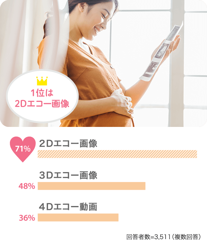 1位は、2Dエコー画像。2位は、3Dエコー画像。...【回答者数=3,511(複数回答)】